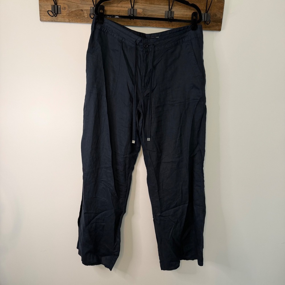 Lauren Ralph Lauren Navy Blue Linen Wide Leg Drawstring Pants Women's 14 Travel